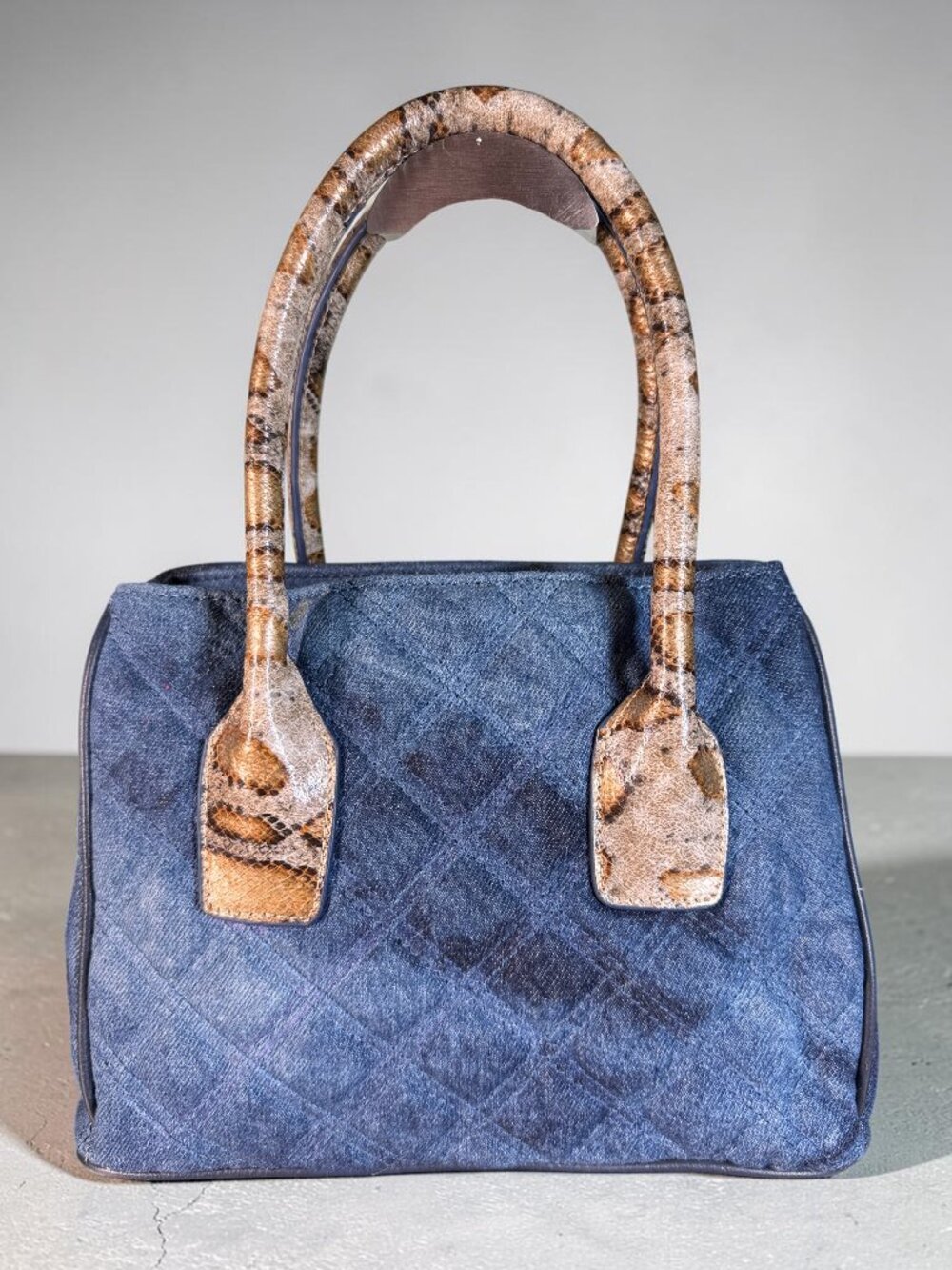 Sharif Legacy Denim and Snake Embossed Top Handle Crossbody - SAMPLE Bag - Picture 6 of 14